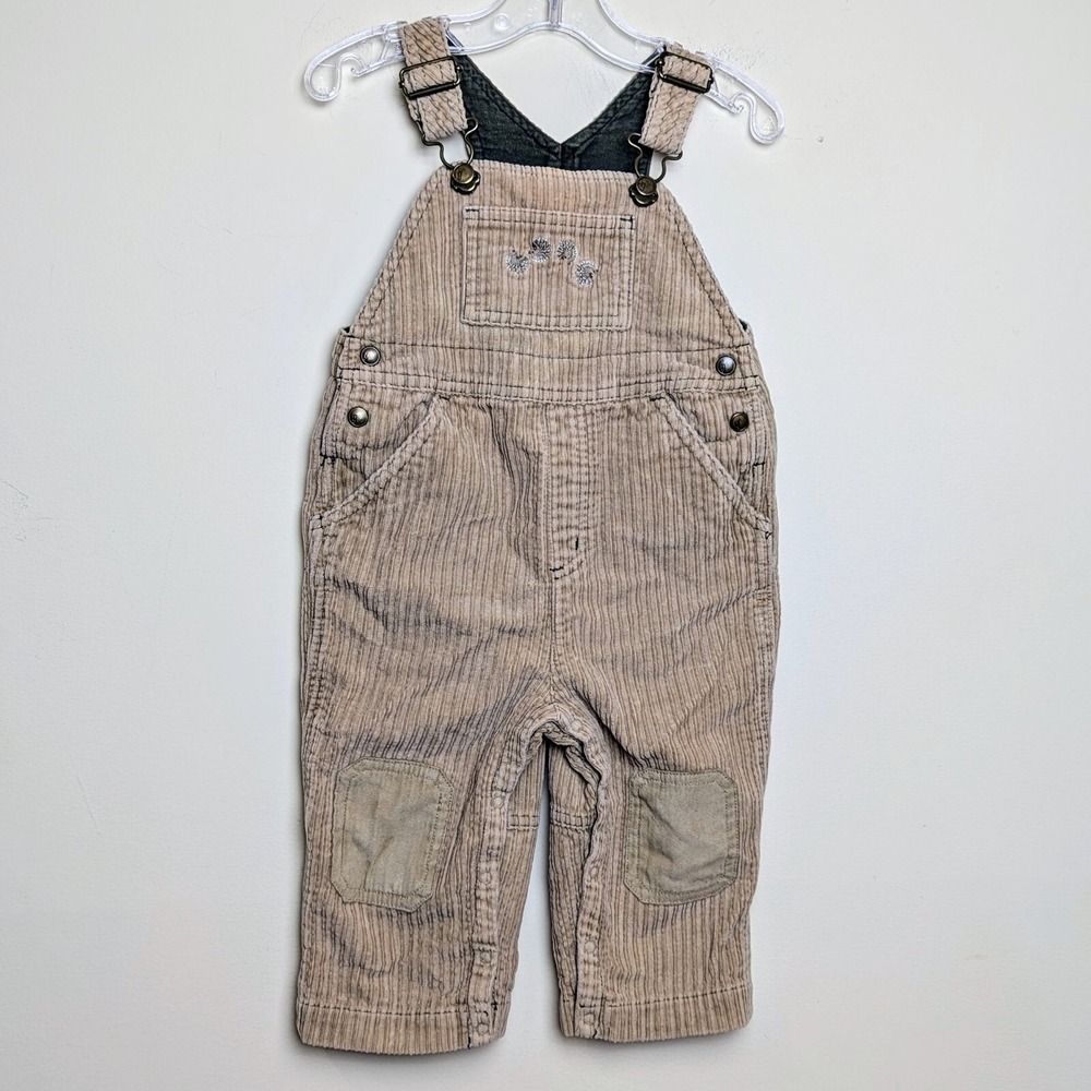 Vintage Gymboree Hedgehog 2003 Corduroy Tan Patch Y2K Overalls 12-18 Months